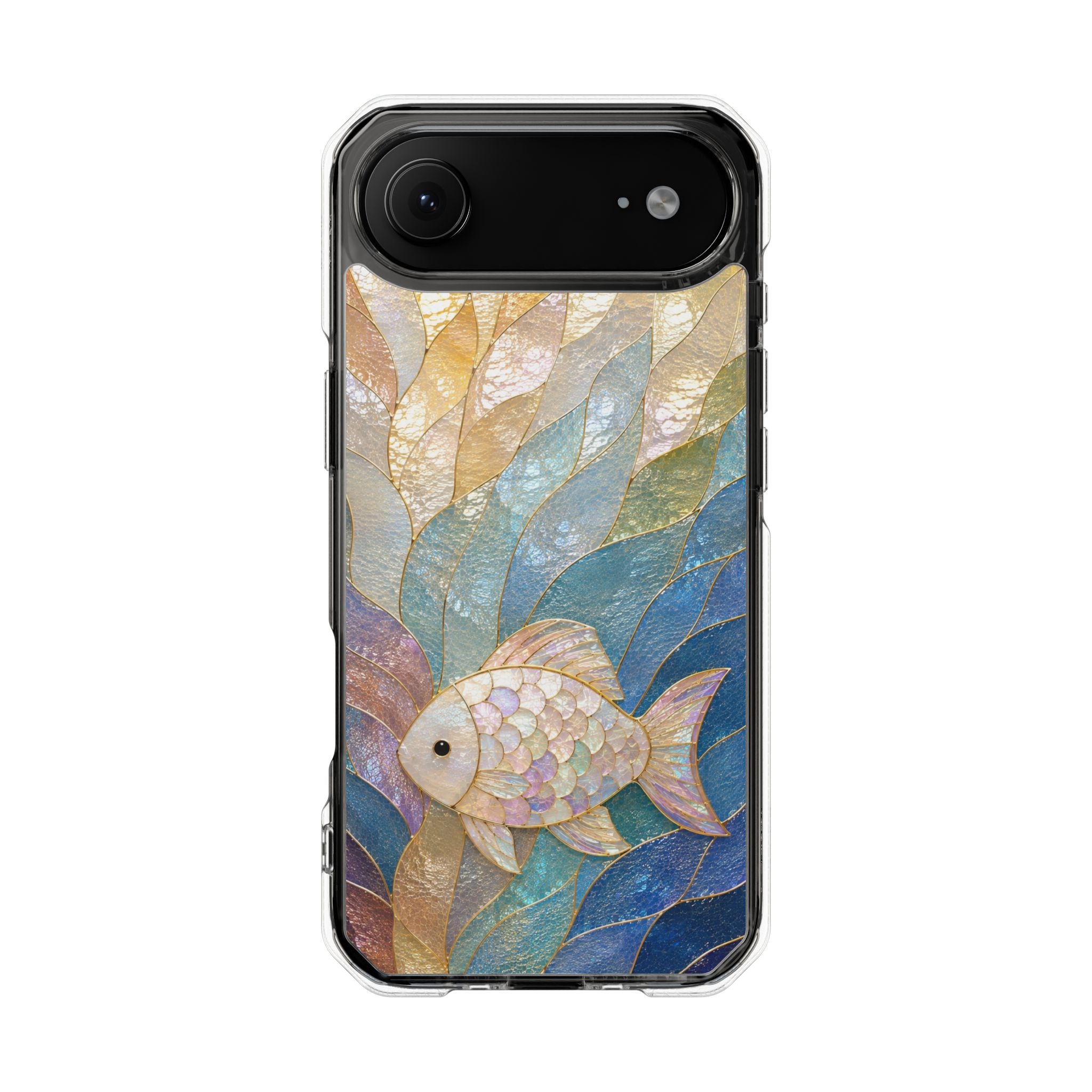 Clear Magnetic Phone Case — Iridescent Fish Mosaic Design