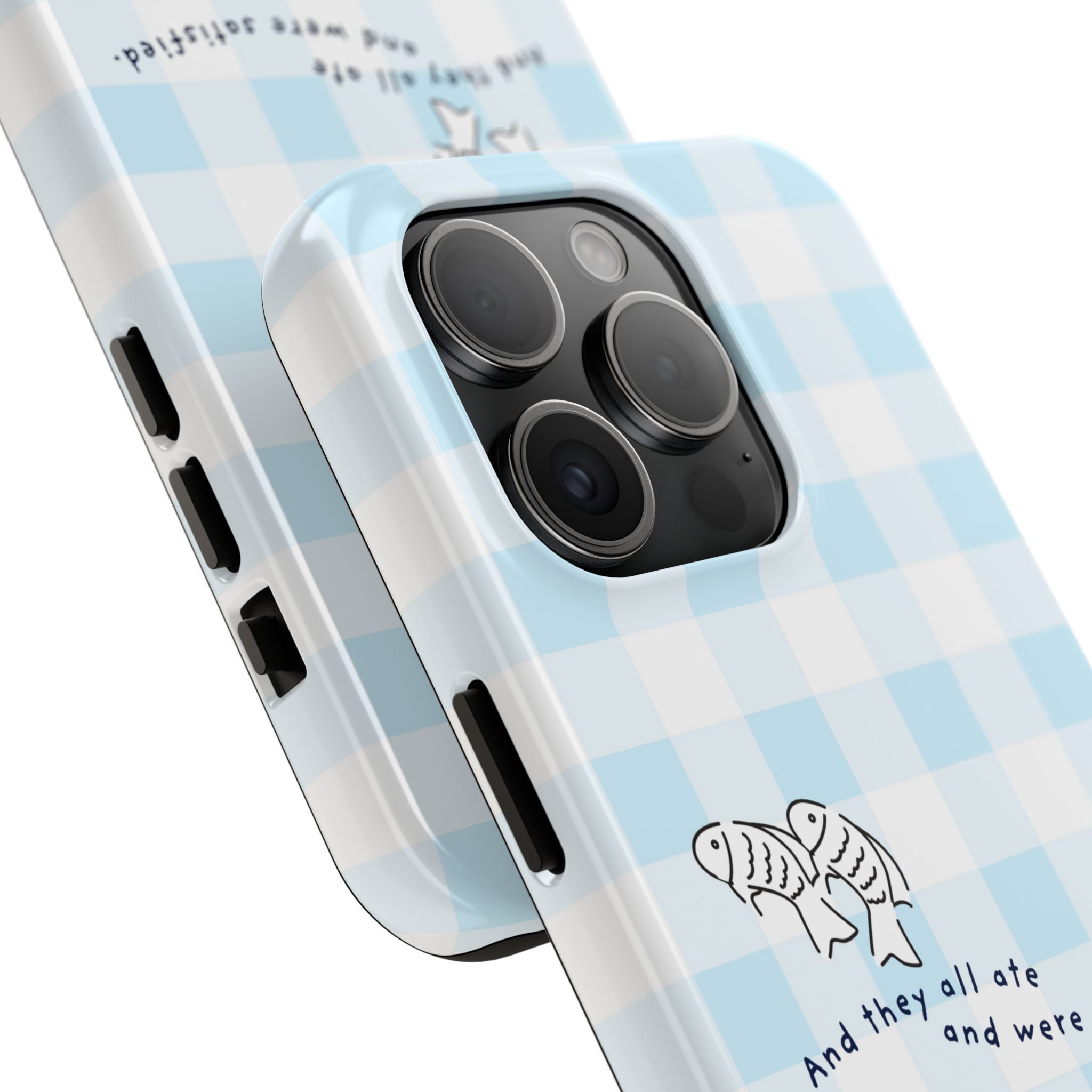 FISH AND LOAVES Gingham Phone Case (Blue)
