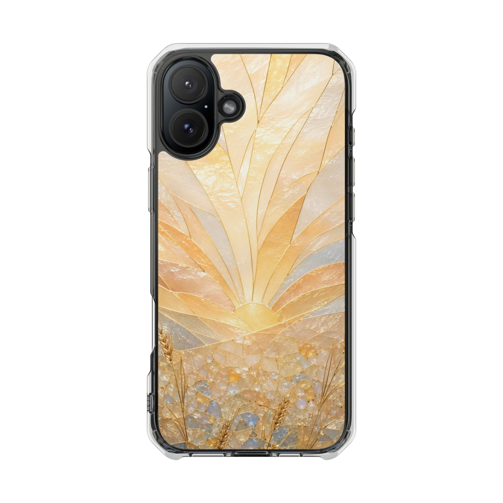 Clear Magnetic Phone Case — Golden Pearl Floral Design, Impact-Resistant iPhone Cover