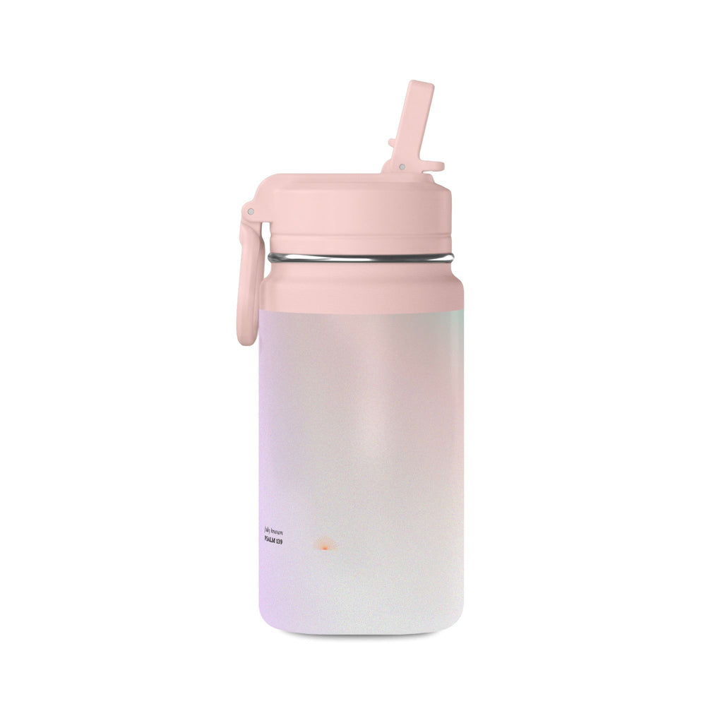 Fully Known Psalm 139 Water Bottle with Straw, 14 oz Pink Blue Ombre Reusable Bottle, Faith Gift for Girls