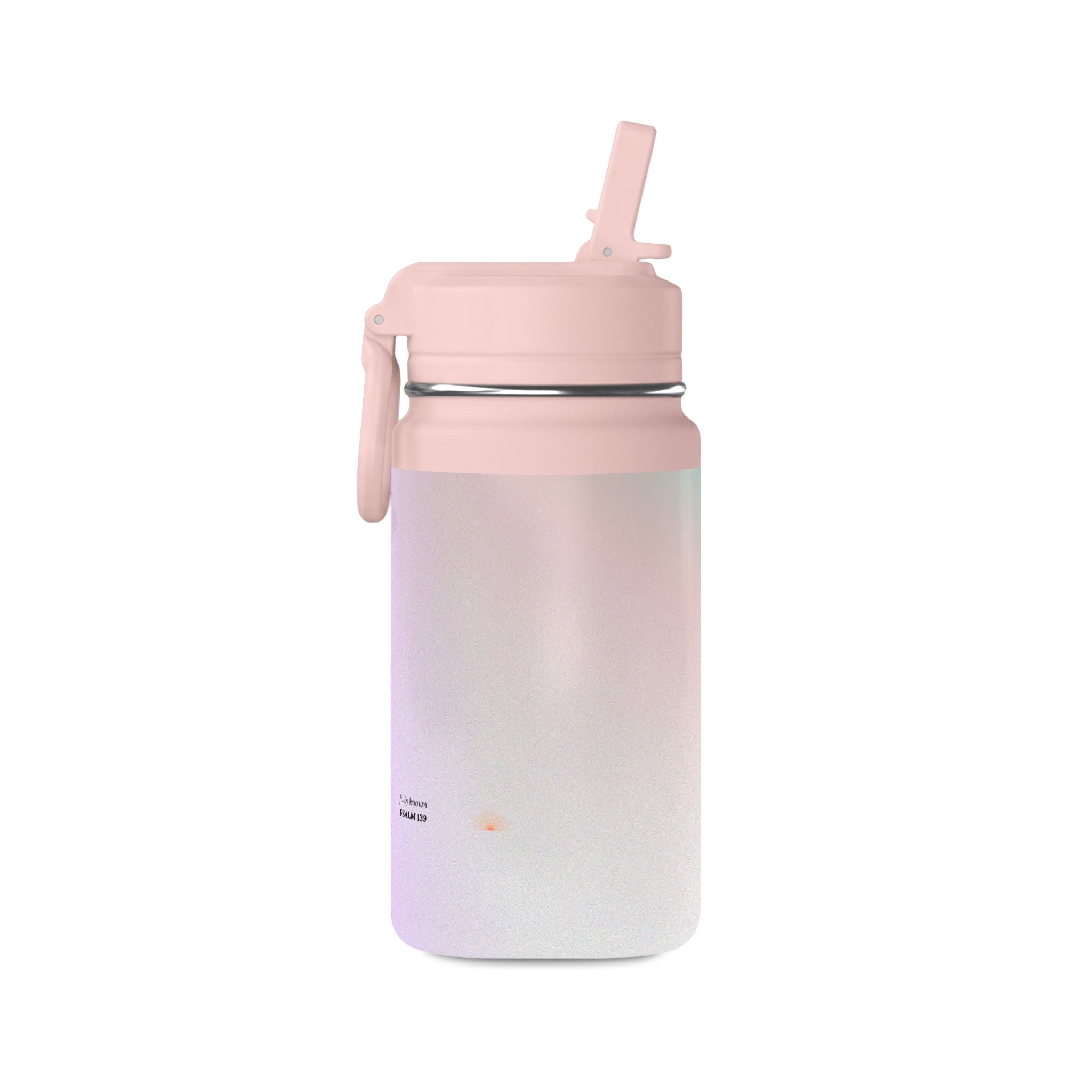 Fully Known Psalm 139 Water Bottle with Straw, 14 oz Pink Blue Ombre Reusable Bottle, Faith Gift for Girls