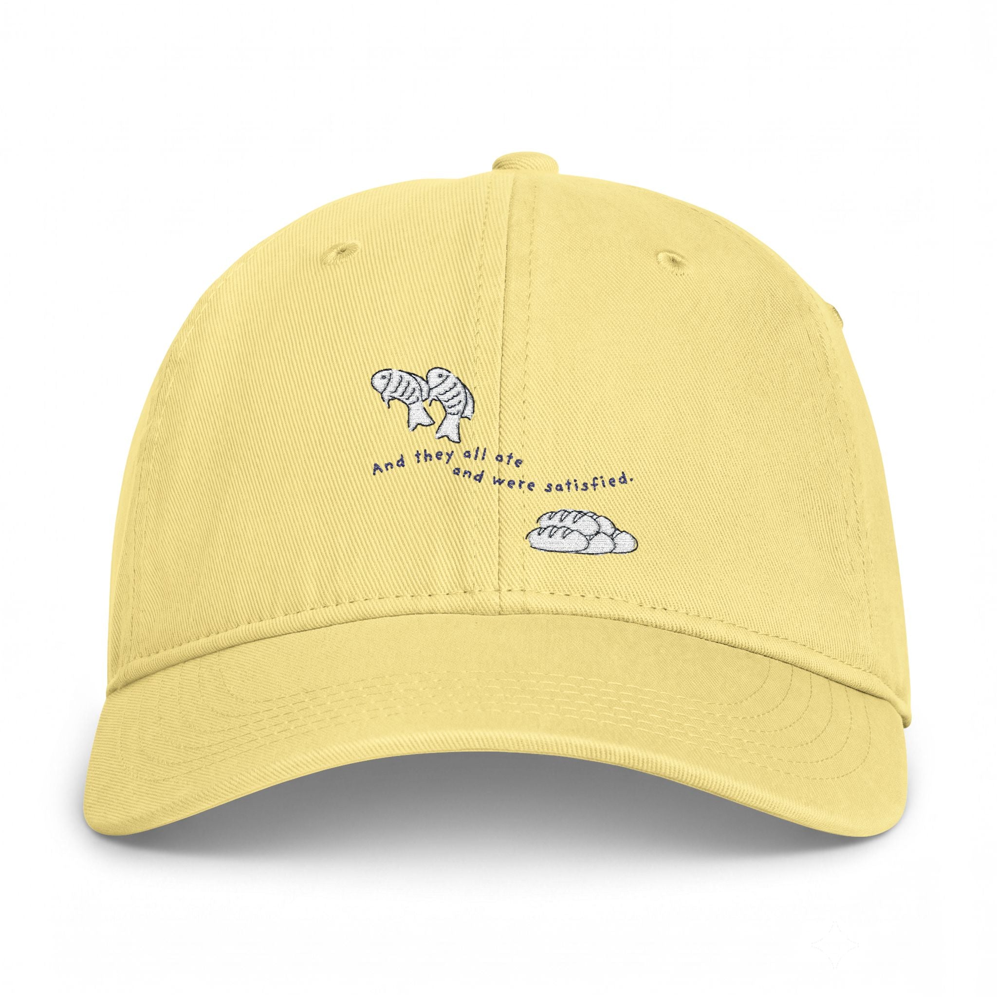 Christian Embroidered Hat | Fish & Loaves Baseball Cap | Matthew 14:20 Faith Hat | Everyday Christian Gift | Butter Yellow Dad Cap