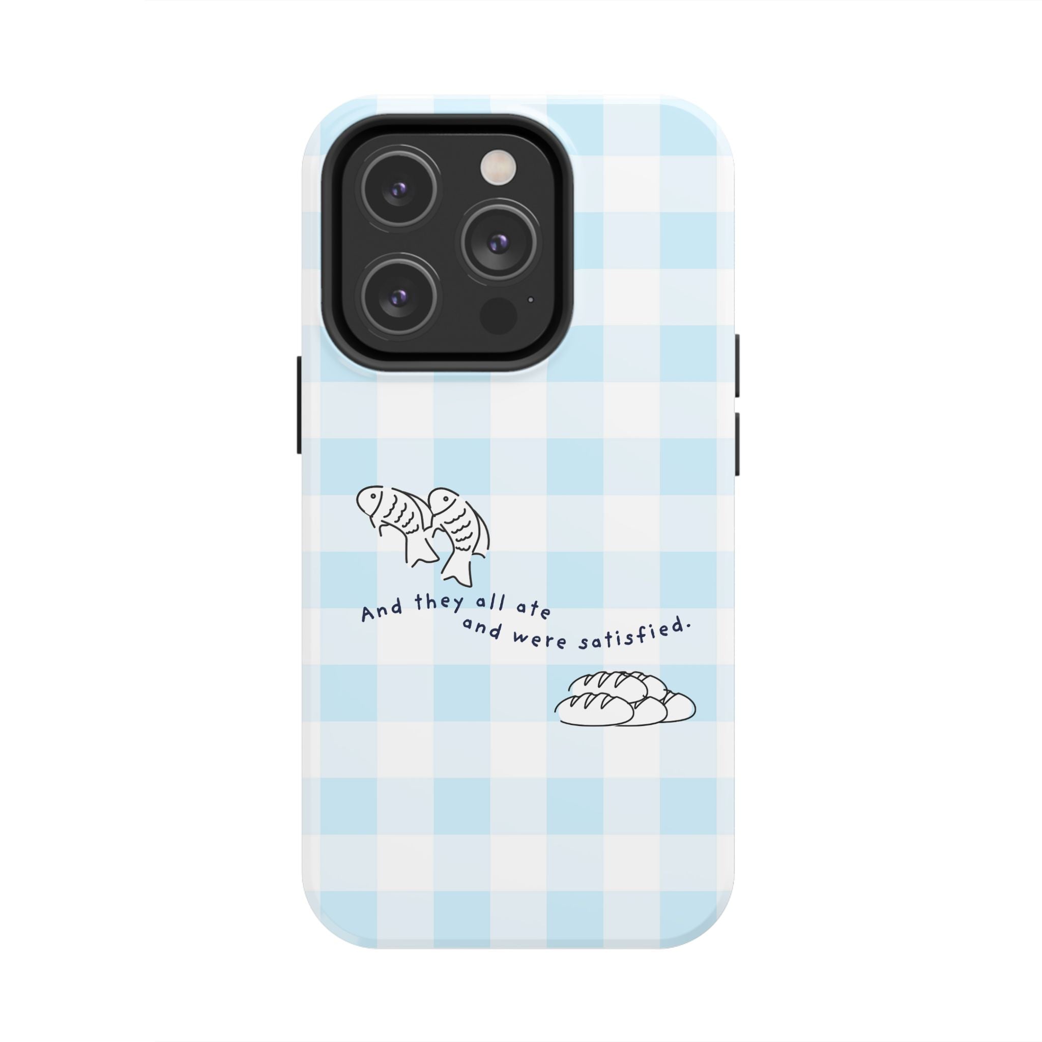 FISH AND LOAVES Gingham Phone Case (Blue)