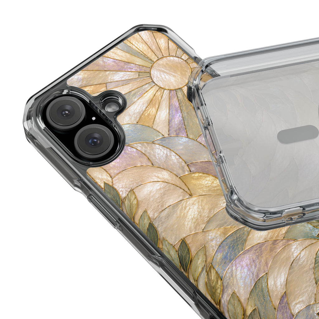 Clear MagSafe Phone Case — Pastel Stained-Glass Sun & Leaves