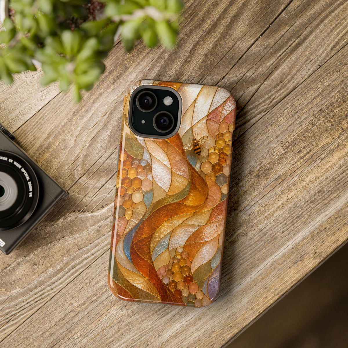 Abstract Amber Mosaic Phone Case — Magnetic Impact-Resistant iPhone Cover