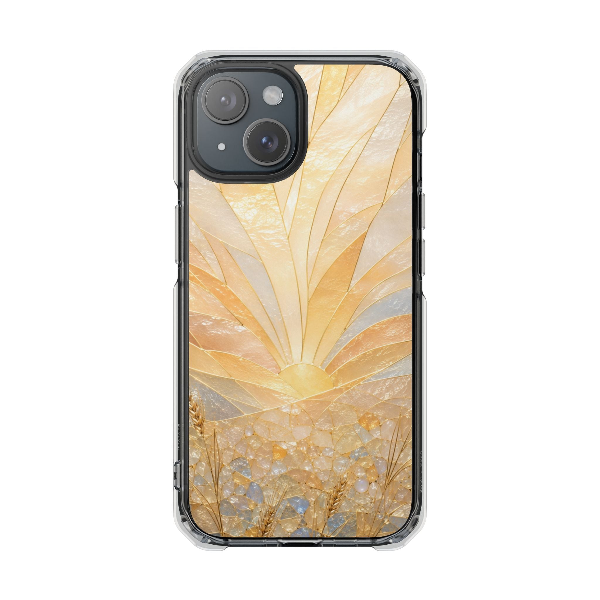 Clear Magnetic Phone Case — Golden Pearl Floral Design, Impact-Resistant iPhone Cover