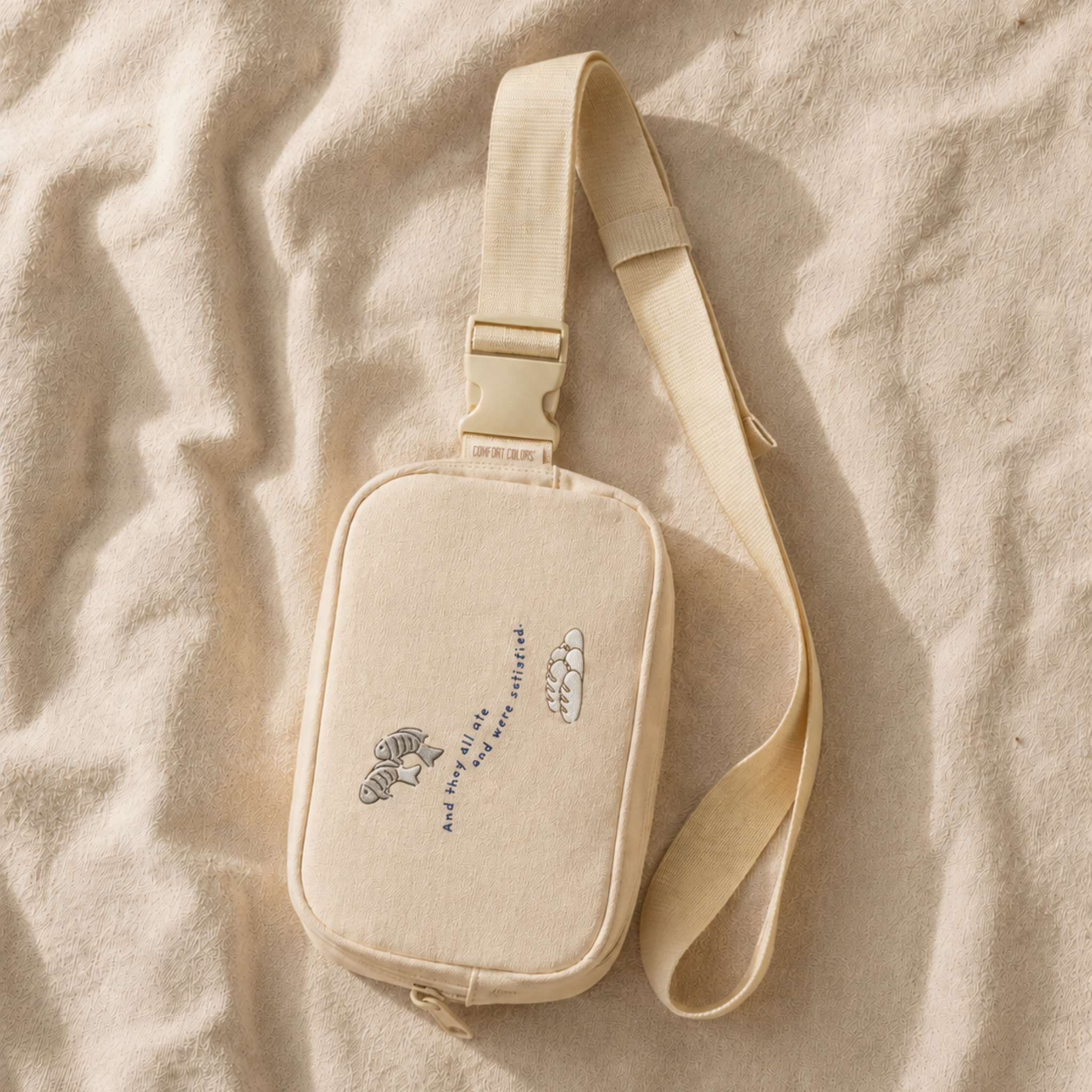 Embroidered Christian Belt Bag | Fish & Loaves Crossbody Sling Bag | Matthew 14:20 Faith Bag | Bible Study Bag | Everyday Christian Gift